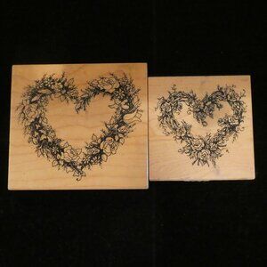 Two Vintage PSX Heart Floral Stamps- Wood Mounted